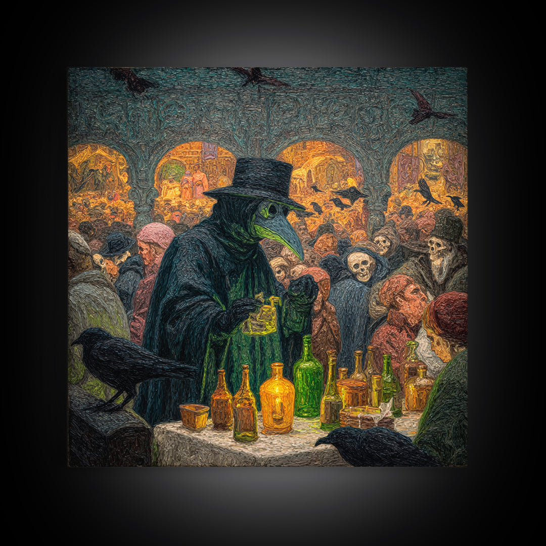 The Plague Doctor, Grotesque Carnival Art, Square Wall Art, Dark Halloween Decor, Canvas Print, Halloween Wall Art, Horror Wall Art