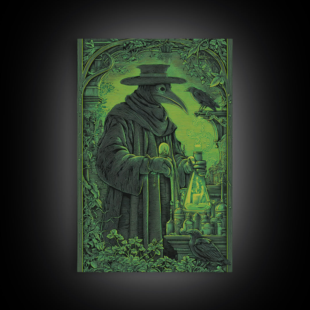 The Plague Doctor, Victorian Macabre Art, Vertical Wall Art, Gothic Horror Wall Art, Framed Canvas Print, Halloween Wall Art