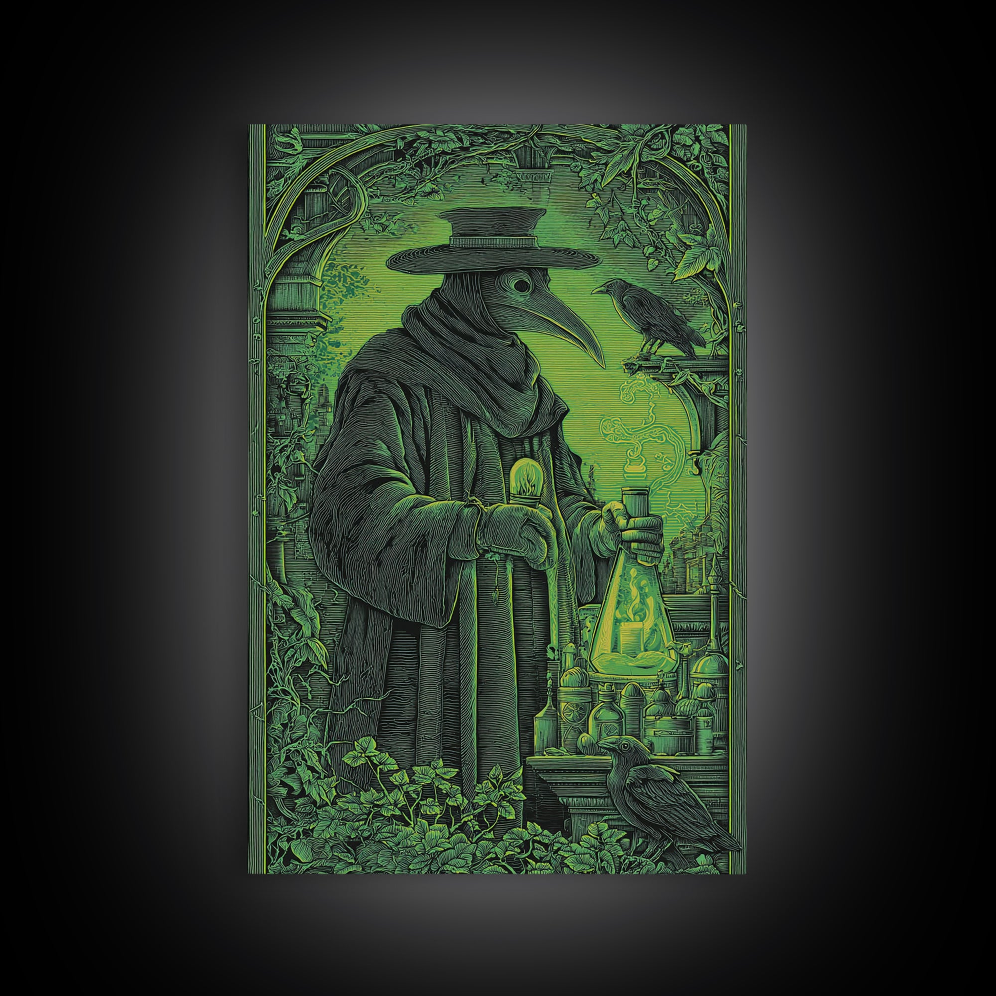 The Plague Doctor, Victorian Macabre Art, Vertical Wall Art, Gothic Horror Wall Art, Framed Canvas Print, Halloween Wall Art