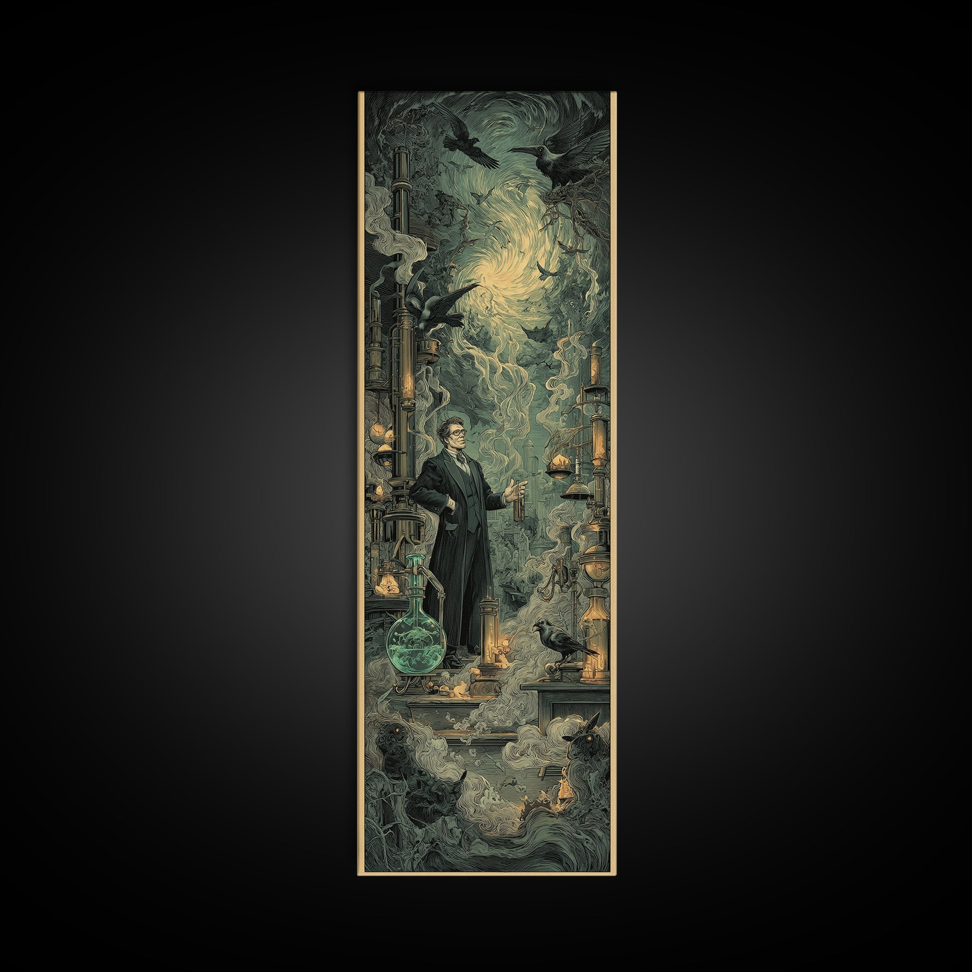 The Mad Alchemist, Gothic Engraving Art, Tall Narrow Wall Art, Gothic Horror Wall Art, Canvas Print, Halloween Wall Art