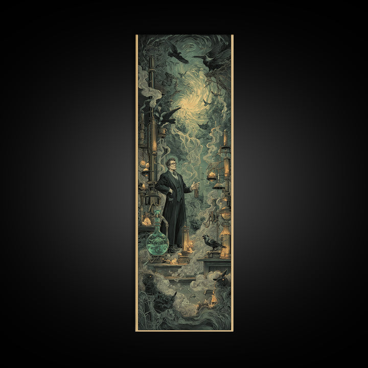 The Mad Alchemist, Gothic Engraving Art, Tall Narrow Wall Art, Gothic Horror Wall Art, Canvas Print, Halloween Wall Art