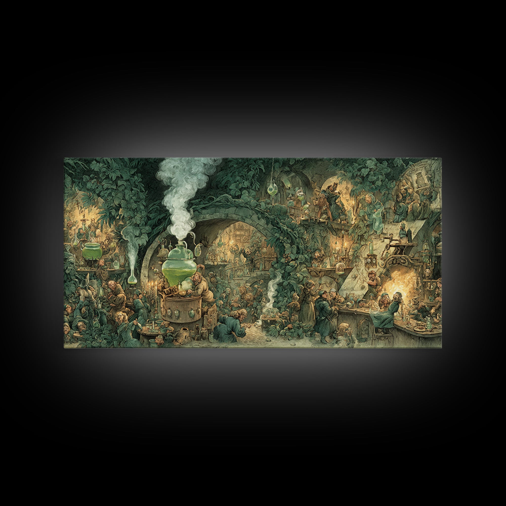 The Mad Alchemist, Northern Renaissance Horror, Wide Panoramic Art, Dark Halloween Decor, Framed Canvas Print, Halloween Wall Art