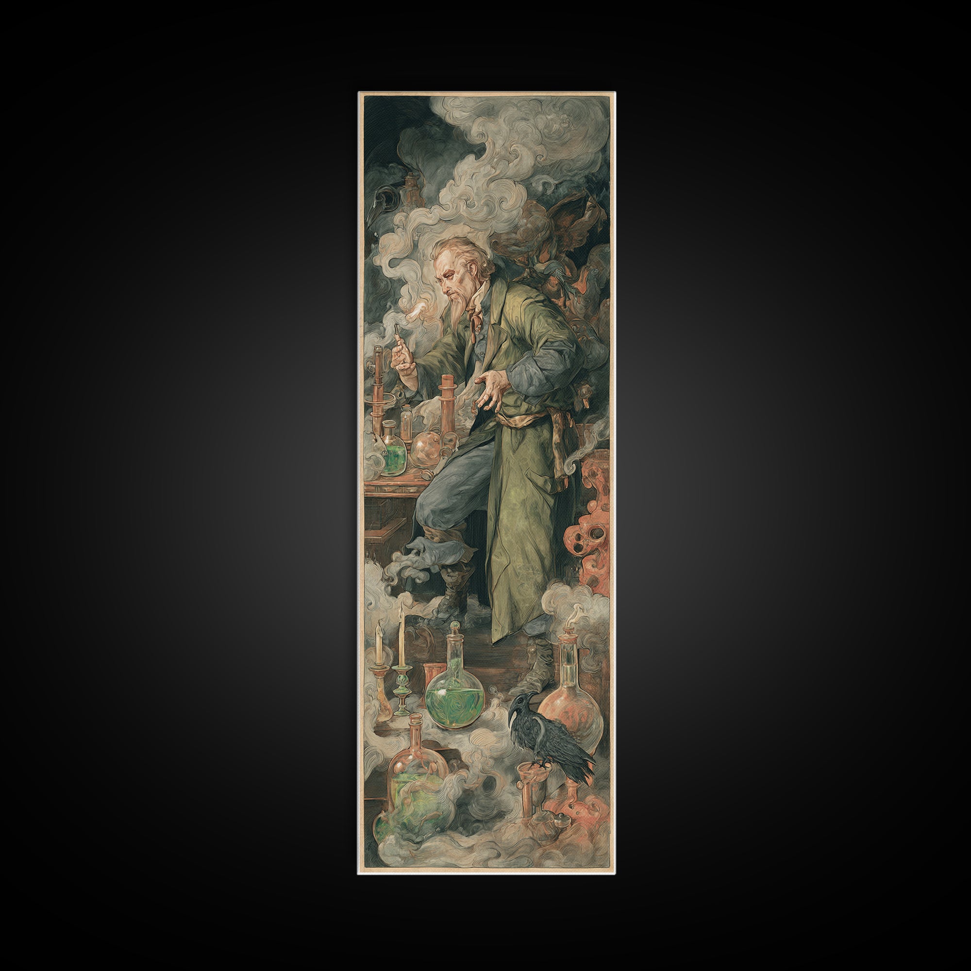 The Mad Alchemist, Dark Renaissance Art, Tall Narrow Wall Art, Dark Fantasy Wall Art, Canvas Print, Halloween Wall Art