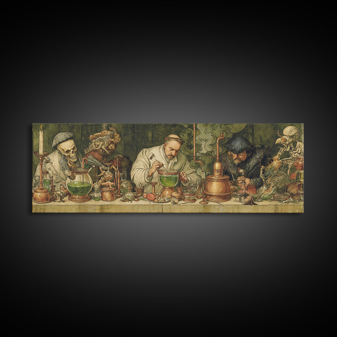 The Mad Alchemist, Danse Macabre Art, Extra Wide Wall Art, Gothic Horror Wall Art, Canvas Print, Halloween Wall Art