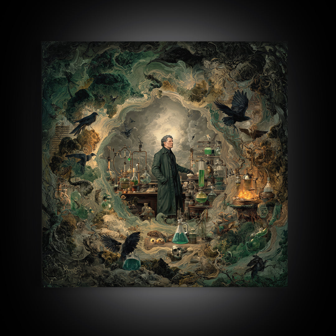 The Mad Alchemist, Baroque Witchcraft Art, Square Wall Art, Gothic Horror Wall Art, Canvas Print, Halloween Wall Art