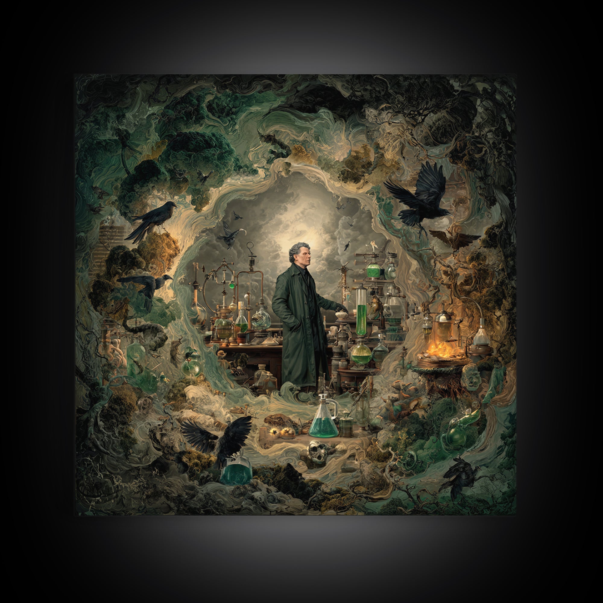 The Mad Alchemist, Baroque Witchcraft Art, Square Wall Art, Gothic Horror Wall Art, Canvas Print, Halloween Wall Art