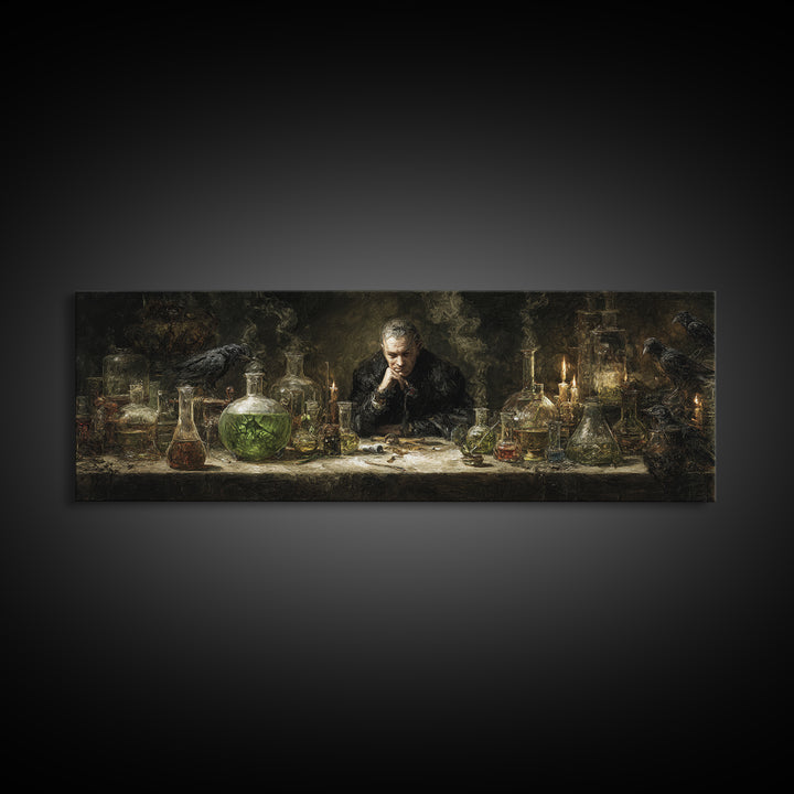 The Mad Alchemist, Dark Romantic Horror Art, Extra Wide Wall Art, Dark Fantasy Wall Art, Canvas Print, Halloween Wall Art