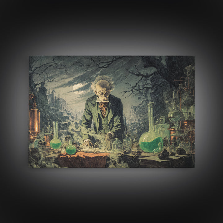 The Mad Alchemist, Romantic Gothic Landscape, Landscape Wall Art, Macabre Wall Art, Framed Canvas Print, Halloween Wall Art