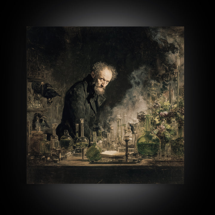 The Mad Alchemist, Symbolist Dream Art, Square Wall Art, Dark Fantasy Wall Art, Canvas Print, Halloween Wall Art, Spooky Wall Decor