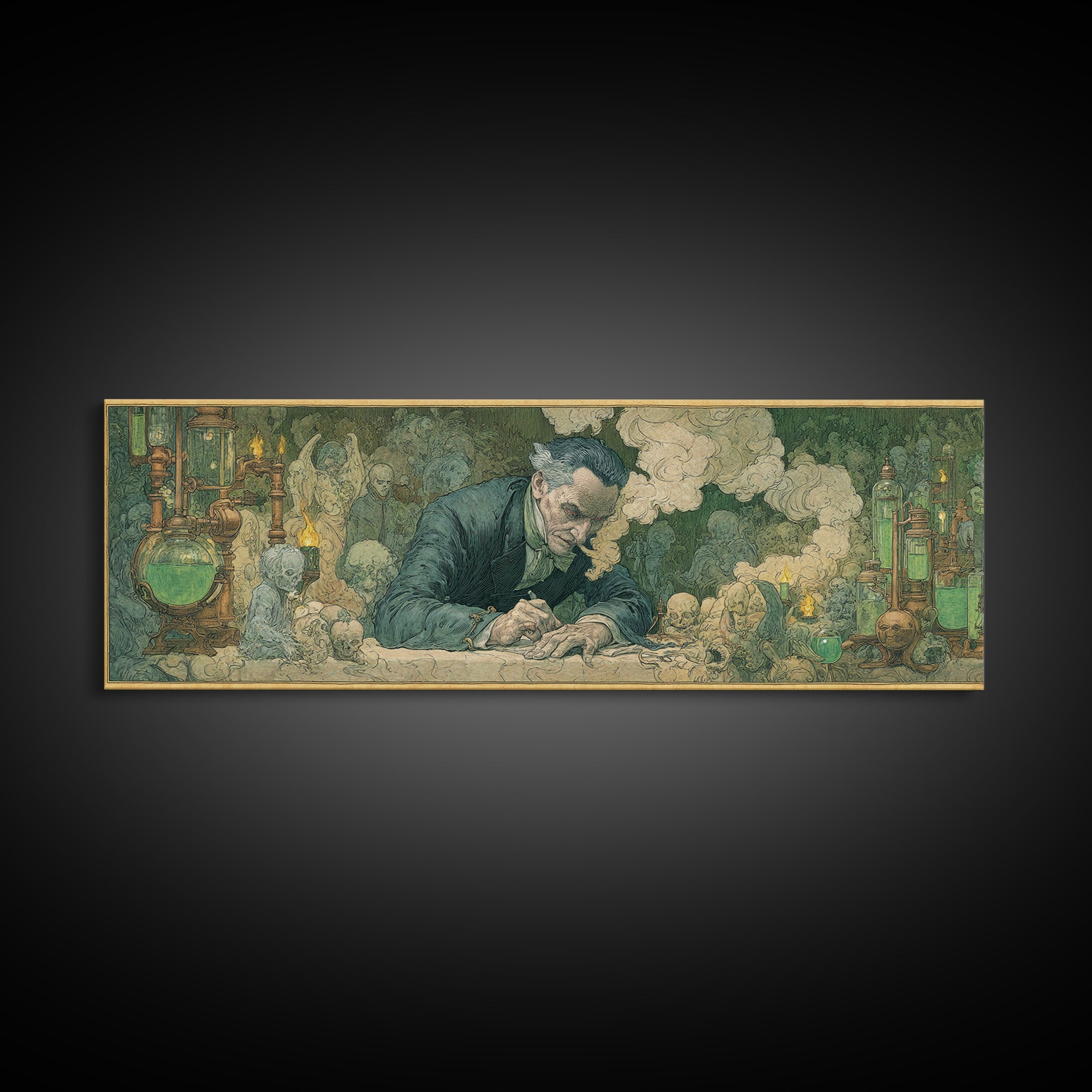 The Mad Alchemist, Symbolist Death Art, Extra Wide Wall Art, Macabre Wall Art, Canvas Print, Halloween Wall Art, Gothic Home Decor