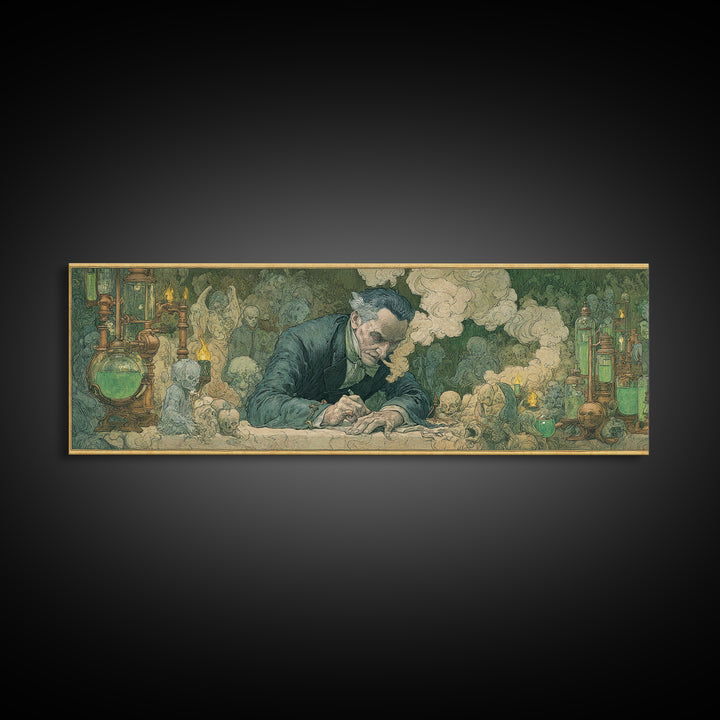 The Mad Alchemist, Symbolist Death Art, Extra Wide Wall Art, Macabre Wall Art, Canvas Print, Halloween Wall Art, Gothic Home Decor
