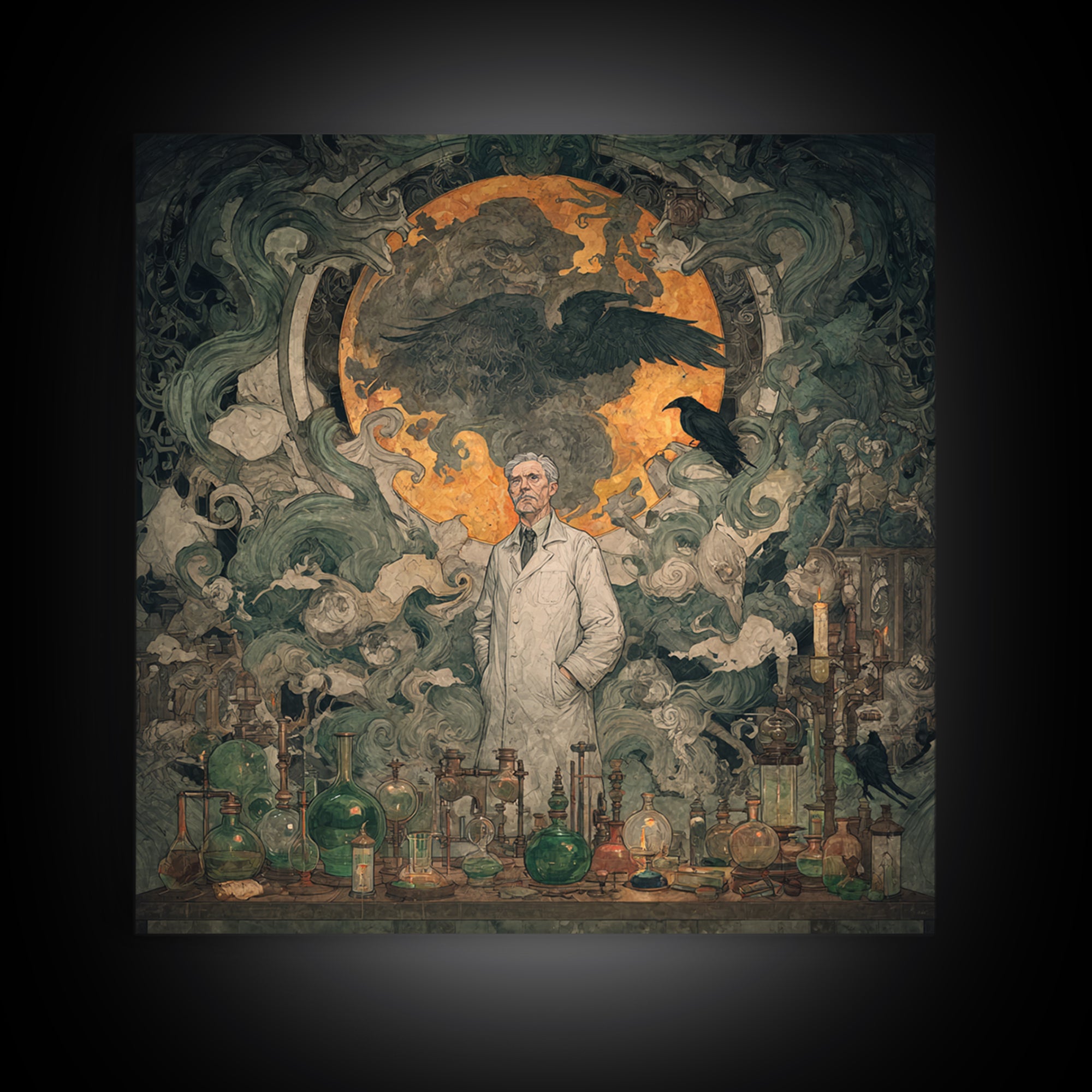 The Mad Alchemist, Dark Symbolist Art, Square Wall Art, Dark Fantasy Wall Art, Framed Canvas Print, Halloween Wall Art