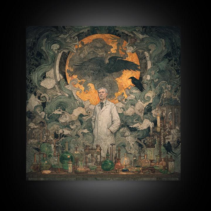 The Mad Alchemist, Dark Symbolist Art, Square Wall Art, Dark Fantasy Wall Art, Framed Canvas Print, Halloween Wall Art