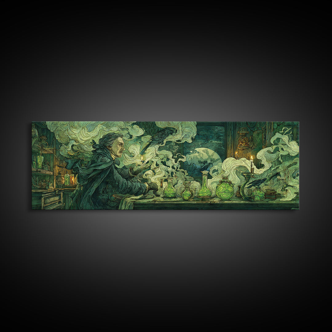 The Mad Alchemist, Expressionist Gothic Art, Extra Wide Wall Art, Macabre Wall Art, Framed Canvas Print, Halloween Wall Art