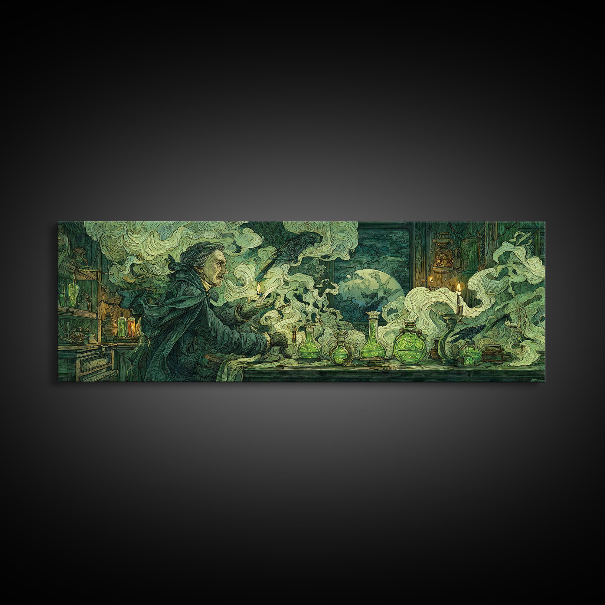 The Mad Alchemist, Expressionist Gothic Art, Extra Wide Wall Art, Macabre Wall Art, Framed Canvas Print, Halloween Wall Art