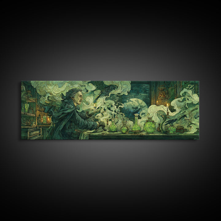 The Mad Alchemist, Expressionist Gothic Art, Extra Wide Wall Art, Macabre Wall Art, Framed Canvas Print, Halloween Wall Art