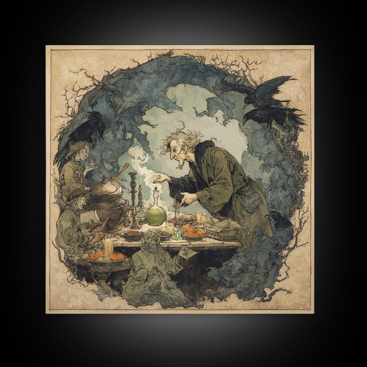 The Mad Alchemist, Gothic Storybook Art, Square Wall Art, Dark Fantasy Wall Art, Framed Canvas Print, Halloween Wall Art