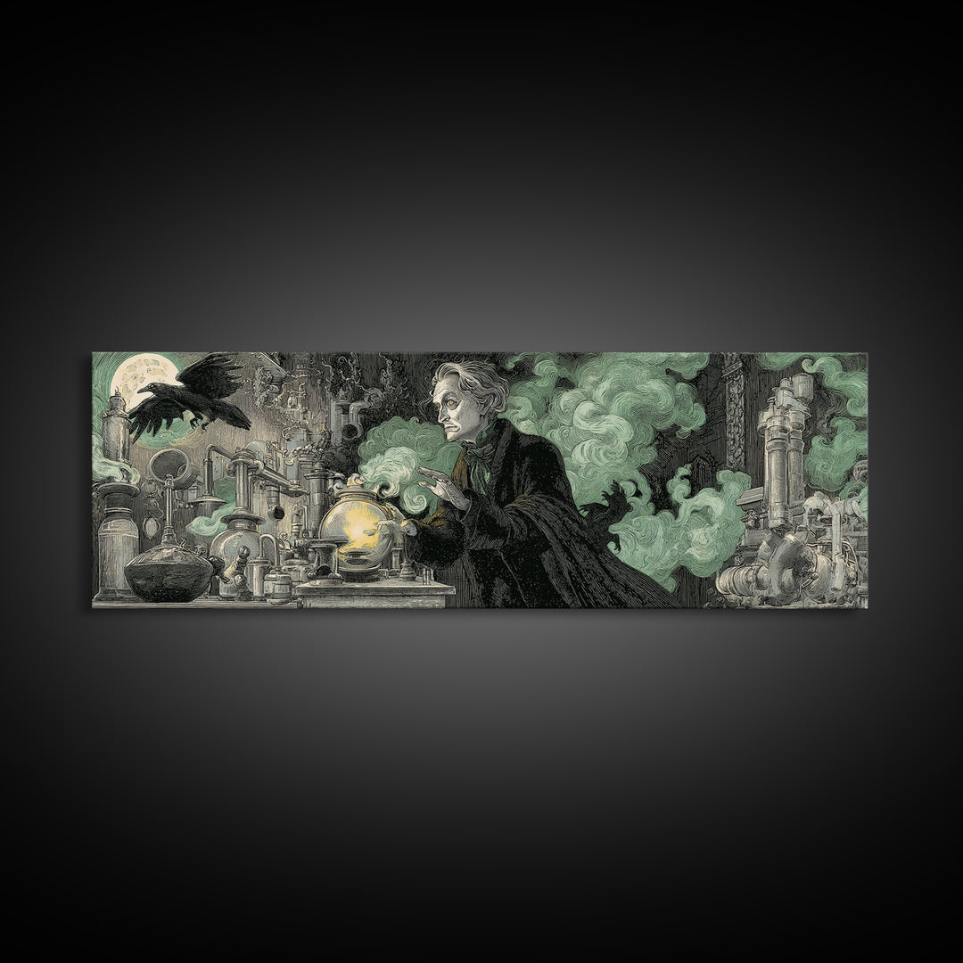 The Mad Alchemist, Victorian Macabre Art, Extra Wide Wall Art, Dark Halloween Decor, Canvas Print, Halloween Wall Art, Gothic Home Decor