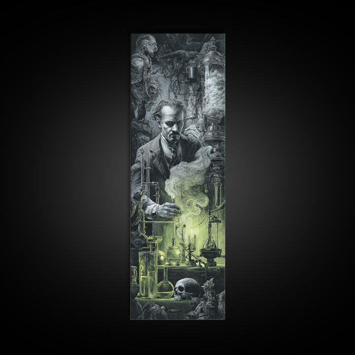 The Mad Alchemist, Biomechanical Horror Art, Tall Narrow Wall Art, Dark Fantasy Wall Art, Framed Canvas Print, Halloween Wall Art