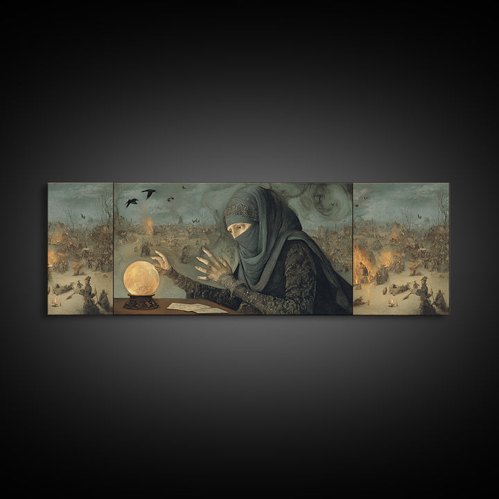 The Midnight Fortune Teller, Northern Renaissance Horror, Extra Wide Wall Art, Dark Halloween Decor, Canvas Print