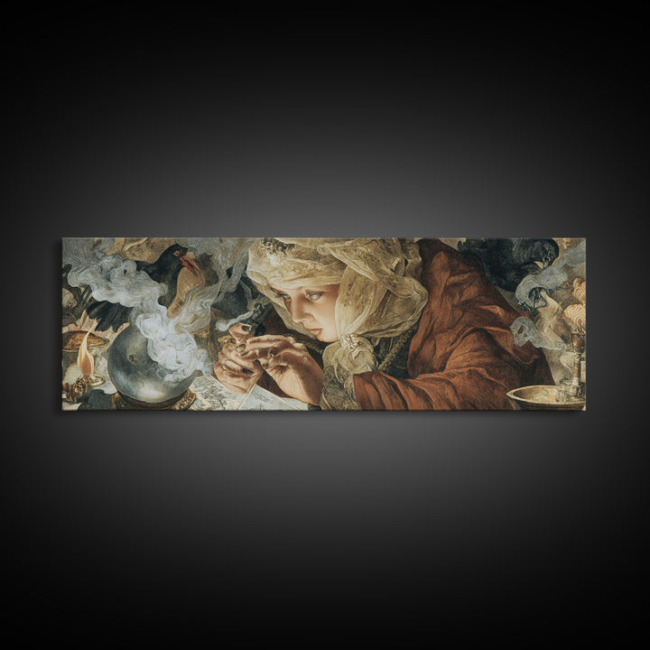The Midnight Fortune Teller, Dark Renaissance Art, Extra Wide Wall Art, Gothic Horror Wall Art, Canvas Print, Halloween Wall Art