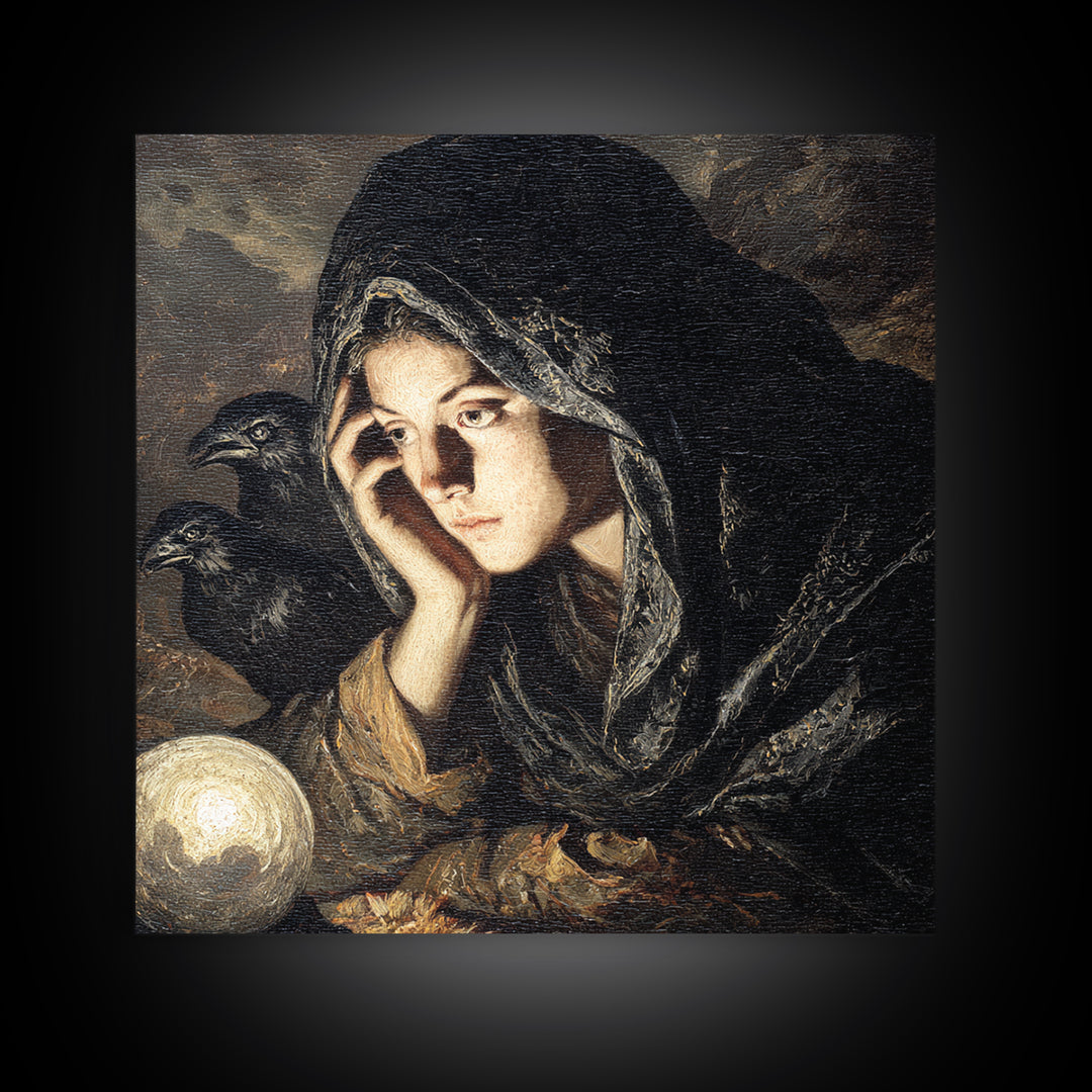 The Midnight Fortune Teller, Baroque Witchcraft Art, Square Wall Art, Macabre Wall Art, Canvas Print, Halloween Wall Art