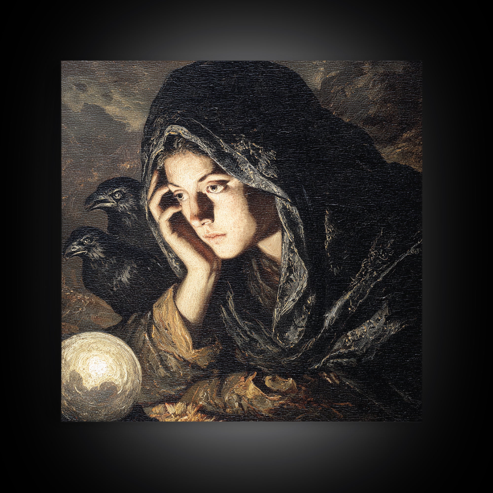 The Midnight Fortune Teller, Baroque Witchcraft Art, Square Wall Art, Macabre Wall Art, Canvas Print, Halloween Wall Art