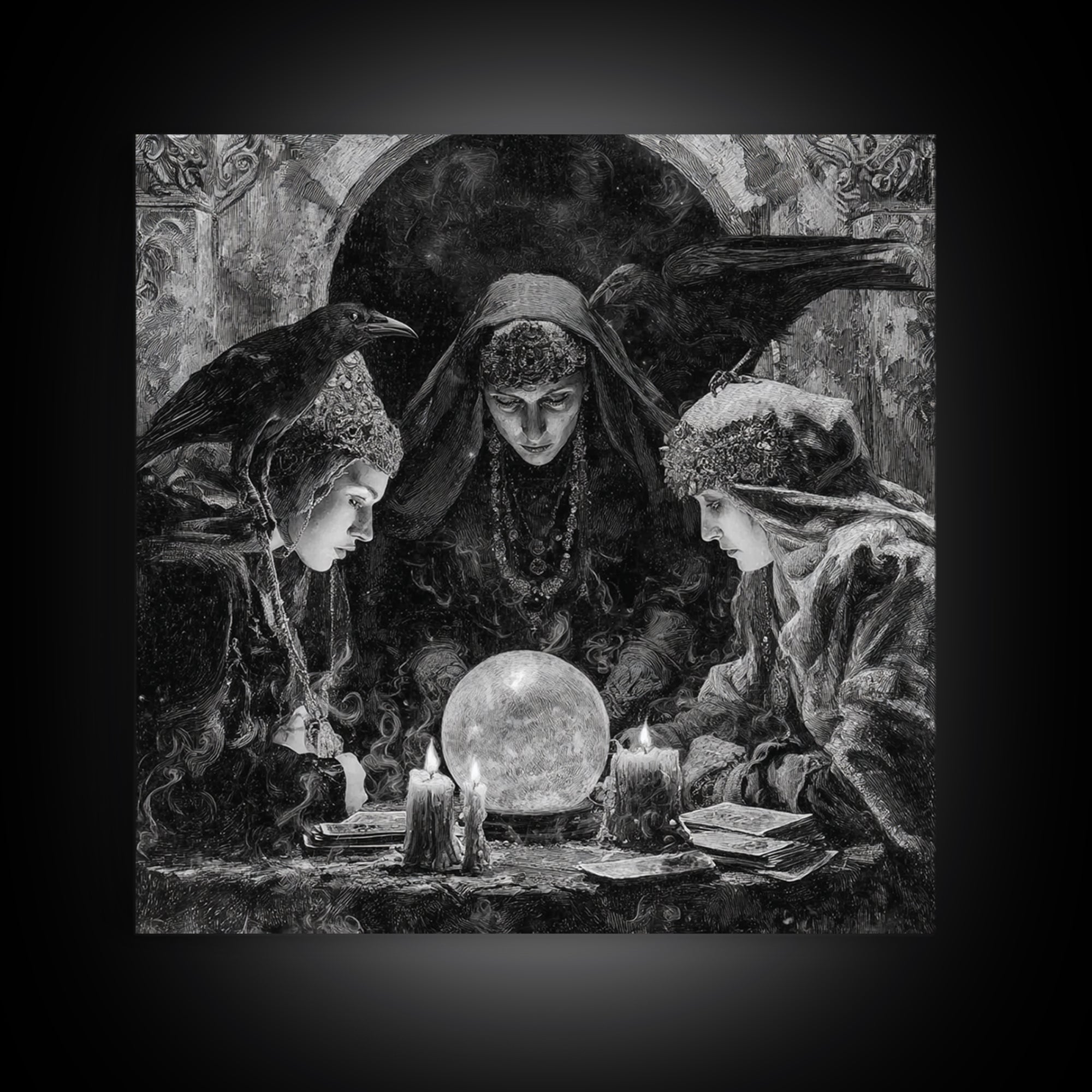 The Midnight Fortune Teller, Dark Romantic Horror Art, Square Wall Art, Macabre Wall Art, Canvas Print, Halloween Wall Art