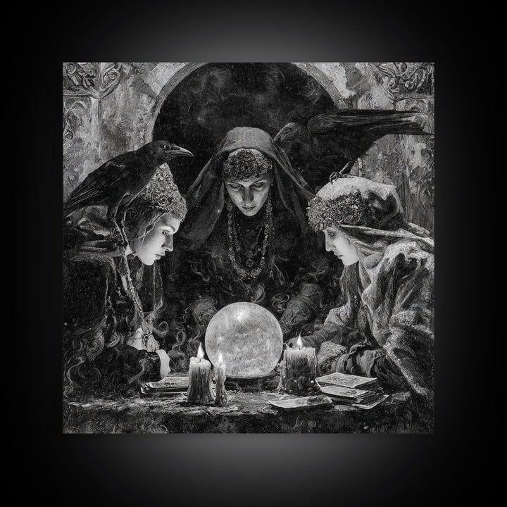 The Midnight Fortune Teller, Dark Romantic Horror Art, Square Wall Art, Macabre Wall Art, Canvas Print, Halloween Wall Art