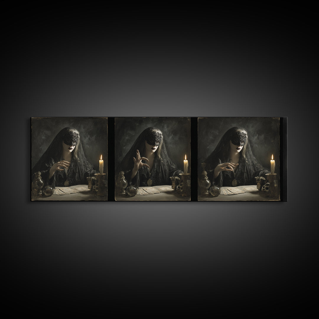 The Midnight Fortune Teller, Gothic Nightmare Art, Extra Wide Wall Art, Dark Halloween Decor, Canvas Print, Halloween Wall Art