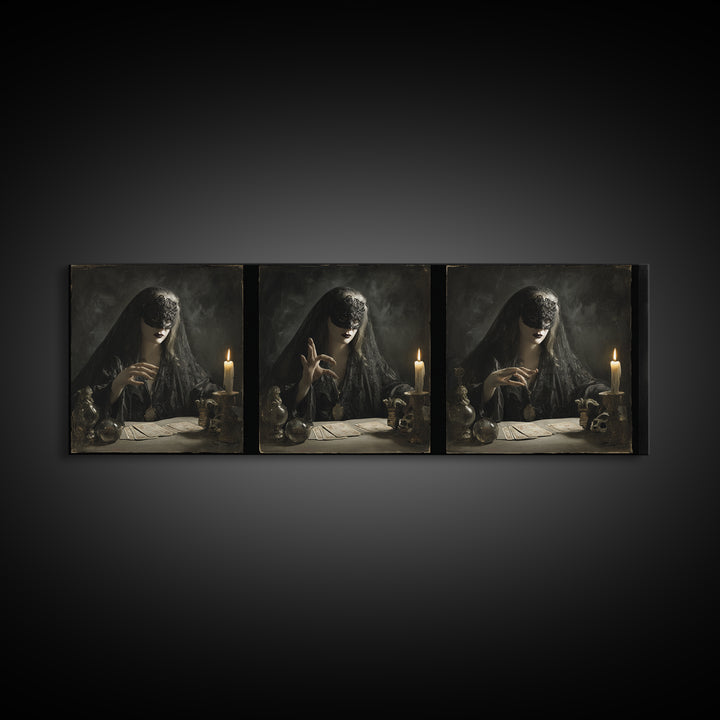 The Midnight Fortune Teller, Gothic Nightmare Art, Extra Wide Wall Art, Dark Halloween Decor, Canvas Print, Halloween Wall Art