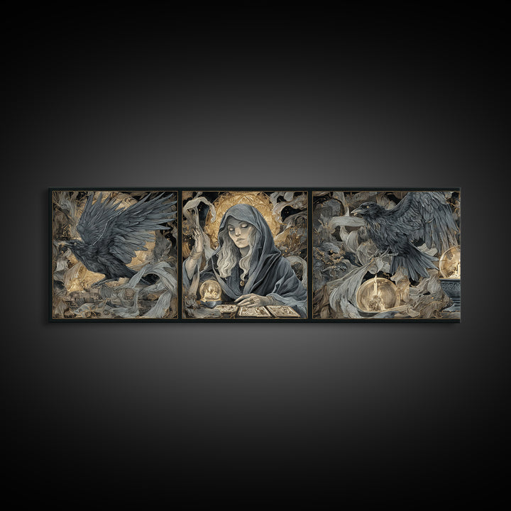 The Midnight Fortune Teller, Visionary Gothic Art, Extra Wide Wall Art, Gothic Horror Wall Art, Framed Canvas Print