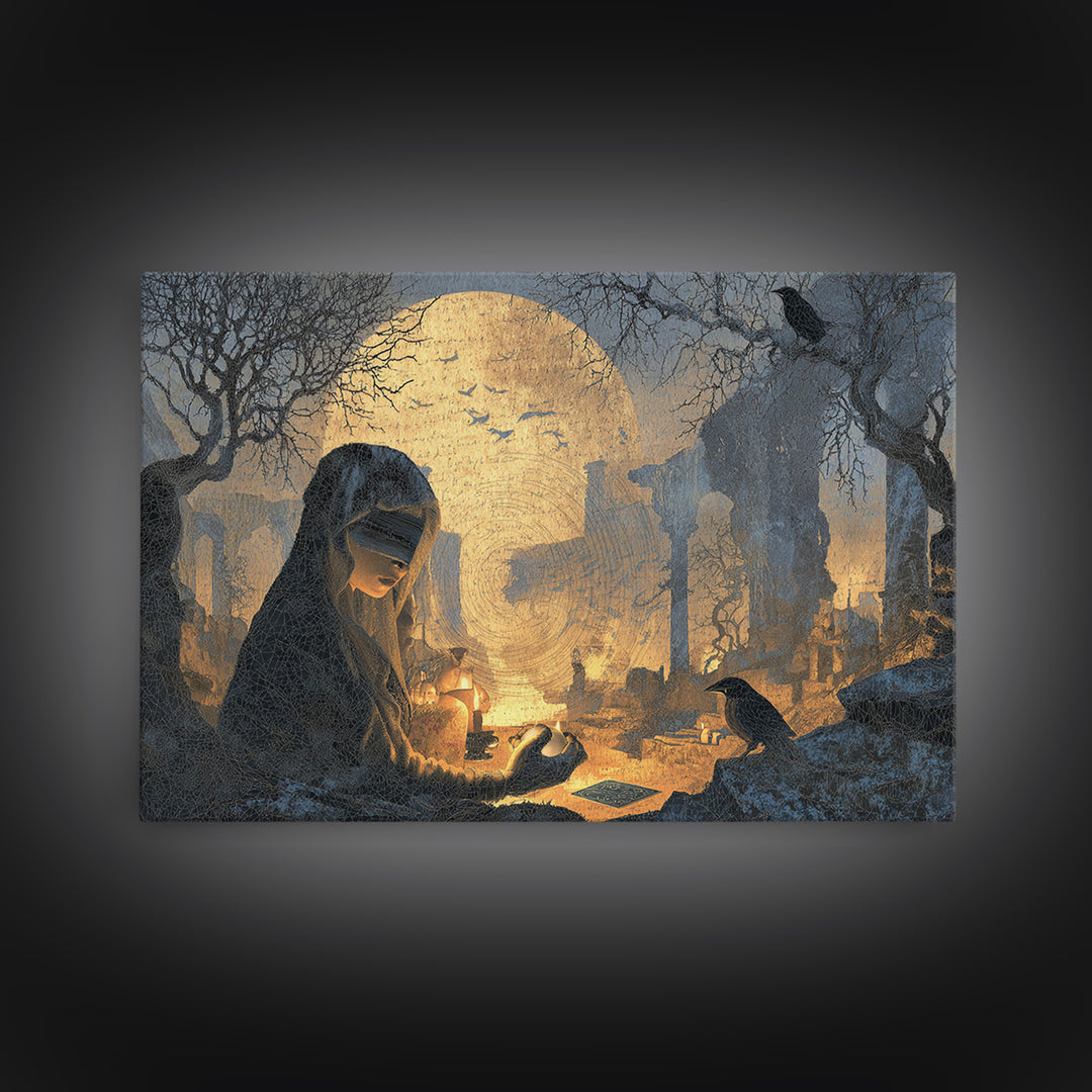 The Midnight Fortune Teller, Romantic Gothic Landscape, Landscape Wall Art, Dark Fantasy Wall Art, Canvas Print
