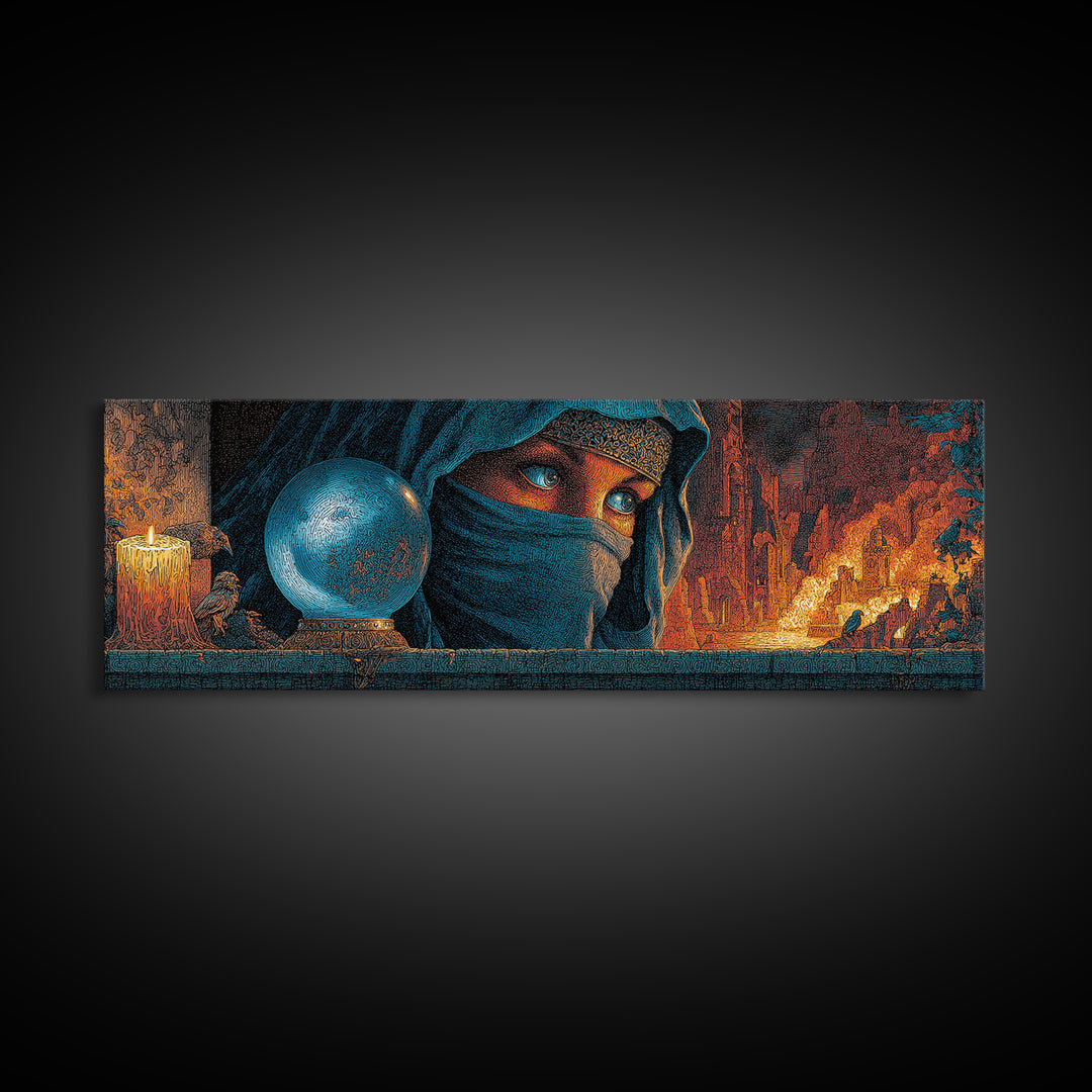 The Midnight Fortune Teller, Apocalyptic Romantic Art, Extra Wide Wall Art, Dark Halloween Decor, Canvas Print, Halloween Wall Art