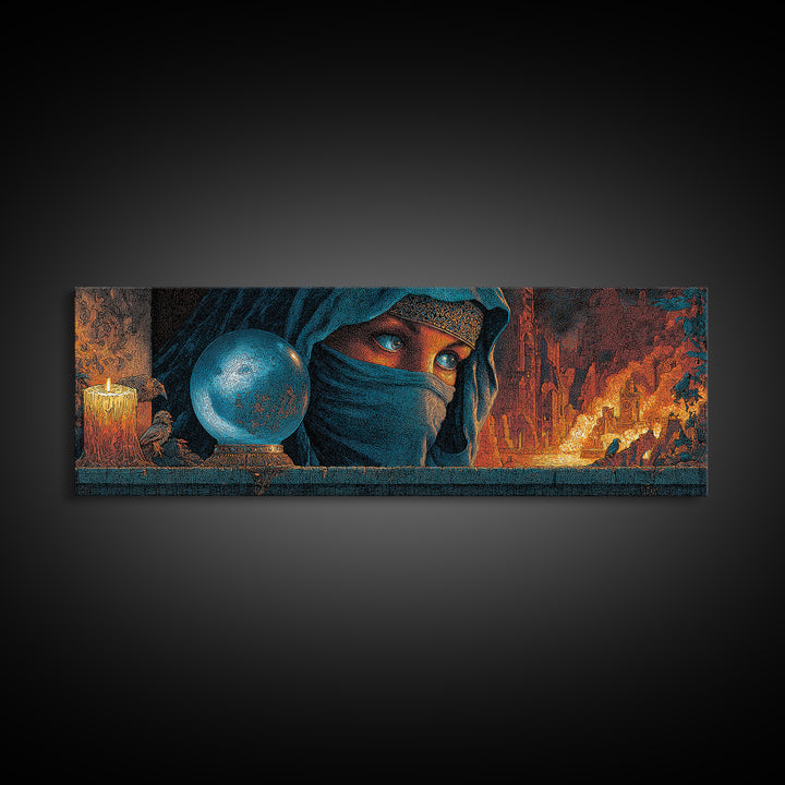 The Midnight Fortune Teller, Apocalyptic Romantic Art, Extra Wide Wall Art, Dark Halloween Decor, Canvas Print, Halloween Wall Art