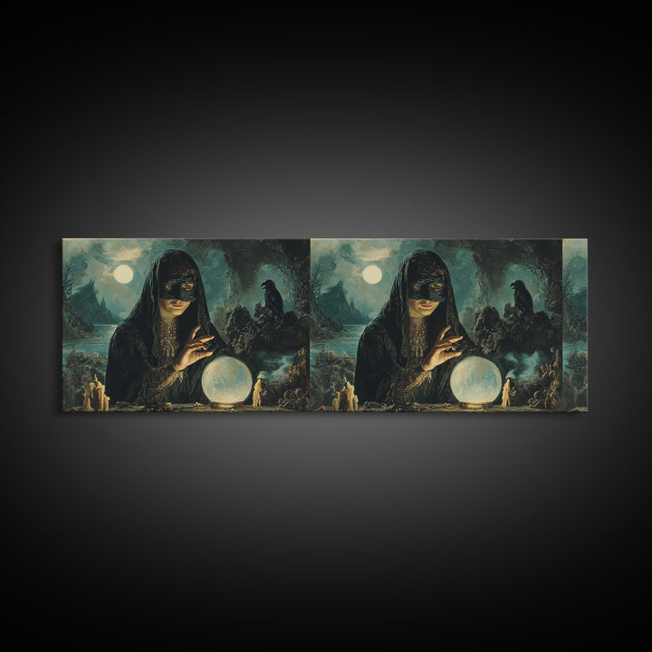The Midnight Fortune Teller, Symbolist Gothic Landscape, Extra Wide Wall Art, Dark Fantasy Wall Art, Canvas Print, Halloween Wall Art