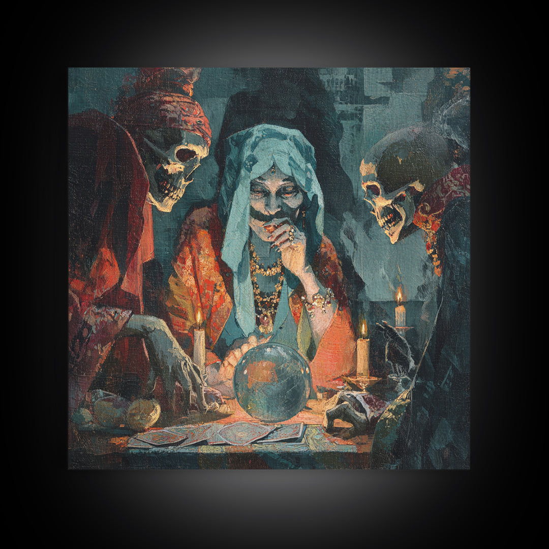 The Midnight Fortune Teller, Decadent Gothic Art, Square Wall Art, Dark Fantasy Wall Art, Framed Canvas Print, Halloween Wall Art