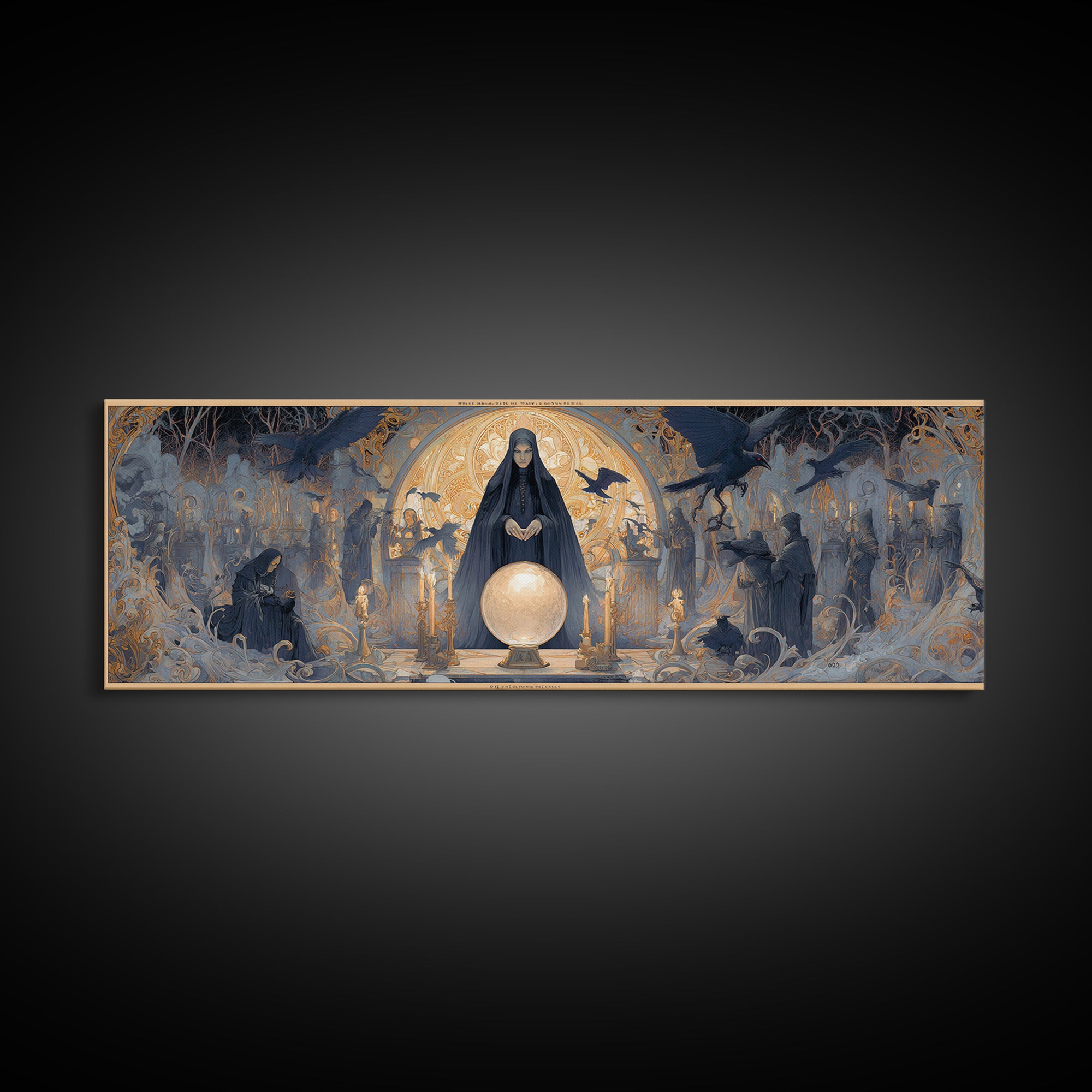 The Midnight Fortune Teller, Symbolist Death Art, Extra Wide Wall Art, Macabre Wall Art, Canvas Print, Halloween Wall Art