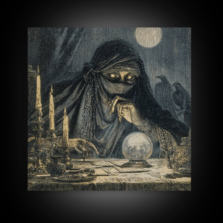 The Midnight Fortune Teller, Expressionist Nightmare Art, Square Wall Art, Gothic Horror Wall Art, Canvas Print, Halloween Wall Art