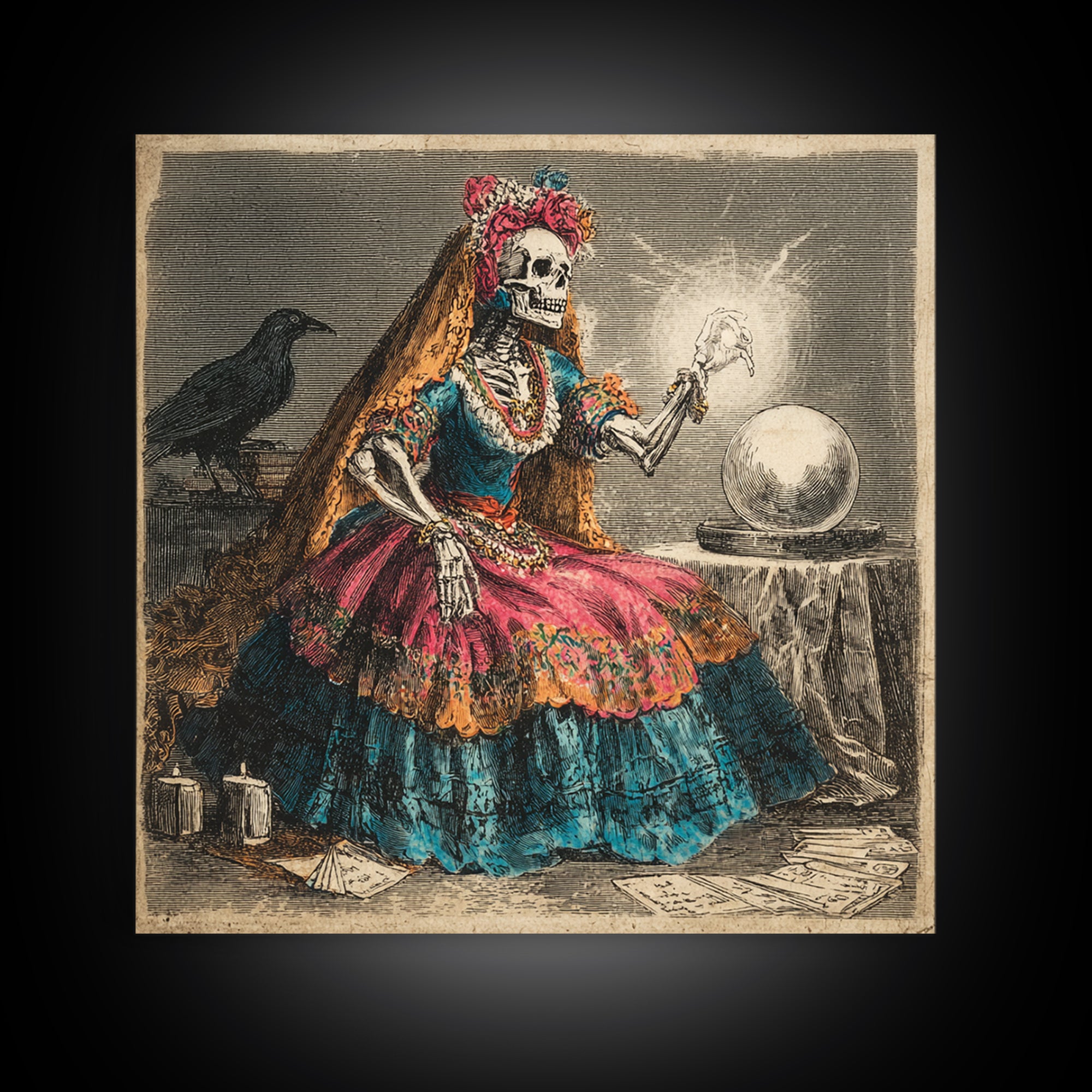 The Midnight Fortune Teller, Macabre Folk Print Art, Square Wall Art, Gothic Horror Wall Art, Framed Canvas Print