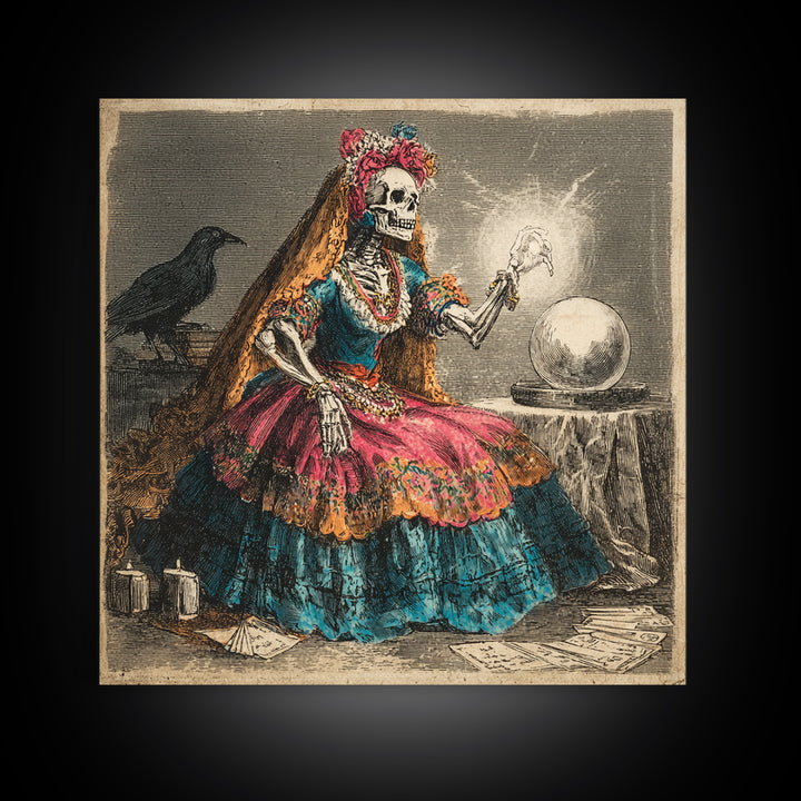 The Midnight Fortune Teller, Macabre Folk Print Art, Square Wall Art, Gothic Horror Wall Art, Framed Canvas Print