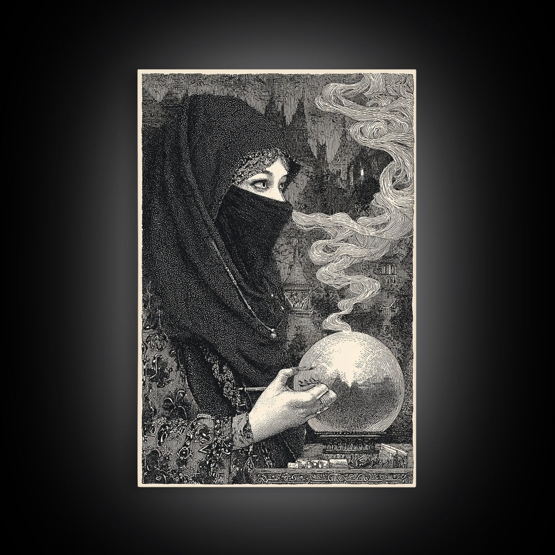 The Midnight Fortune Teller, Victorian Macabre Art, Vertical Wall Art, Macabre Wall Art, Framed Canvas Print, Halloween Wall Art