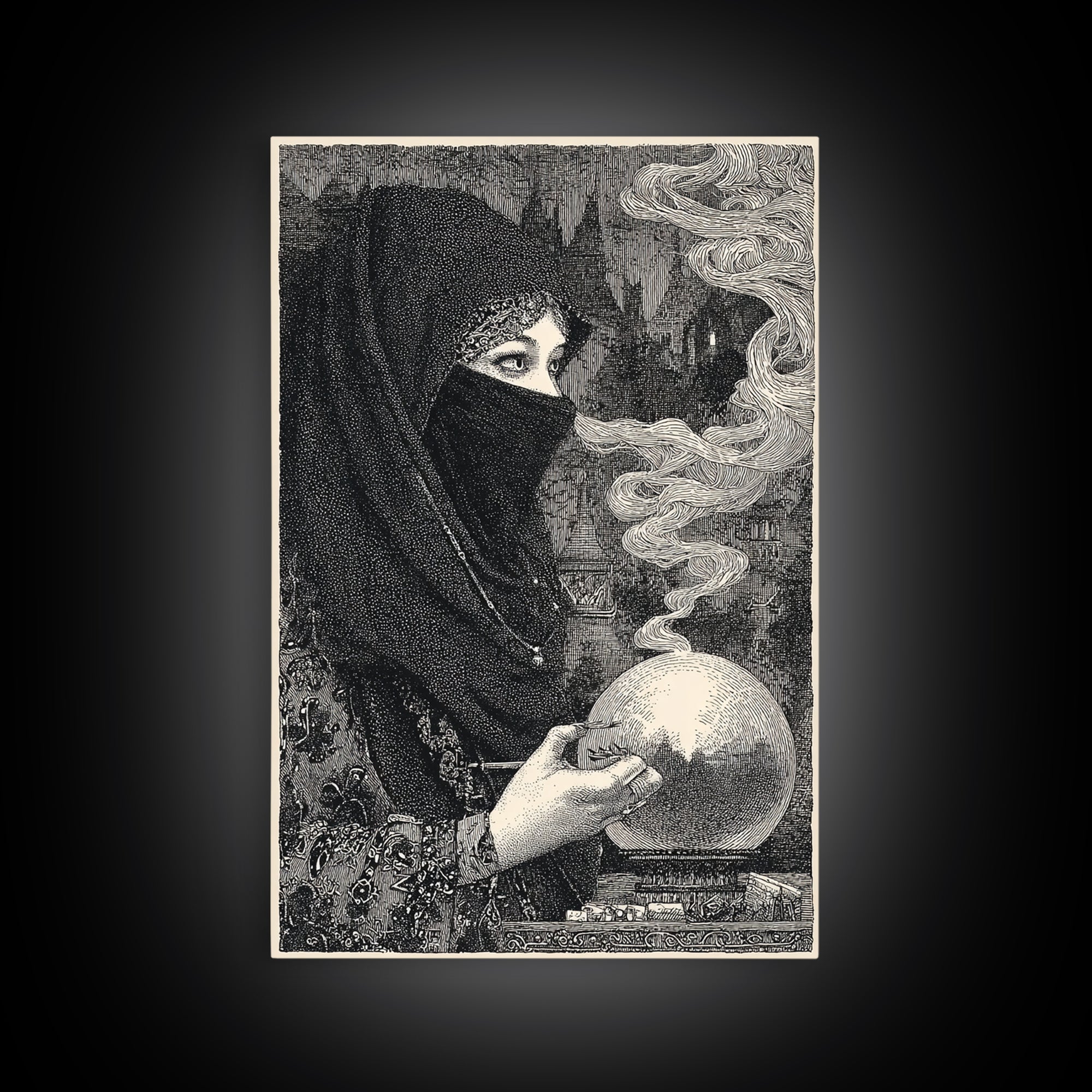 The Midnight Fortune Teller, Victorian Macabre Art, Vertical Wall Art, Macabre Wall Art, Framed Canvas Print, Halloween Wall Art