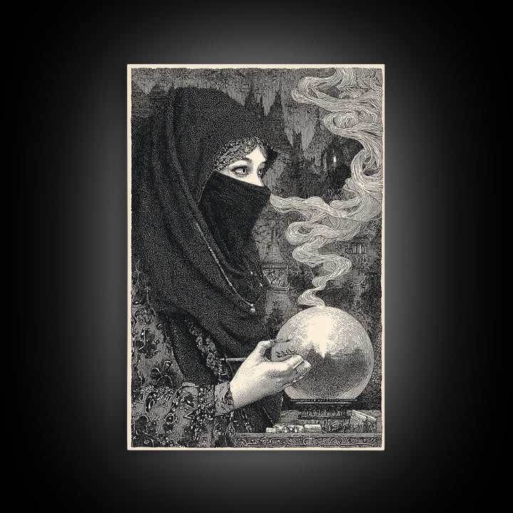 The Midnight Fortune Teller, Victorian Macabre Art, Vertical Wall Art, Macabre Wall Art, Framed Canvas Print, Halloween Wall Art