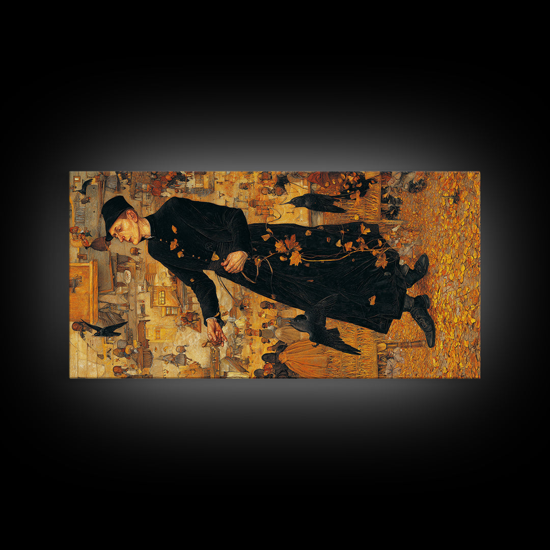The Sinister Undertaker, Northern Renaissance Horror, Wide Panoramic Art, Macabre Wall Art, Canvas Print, Halloween Wall Art