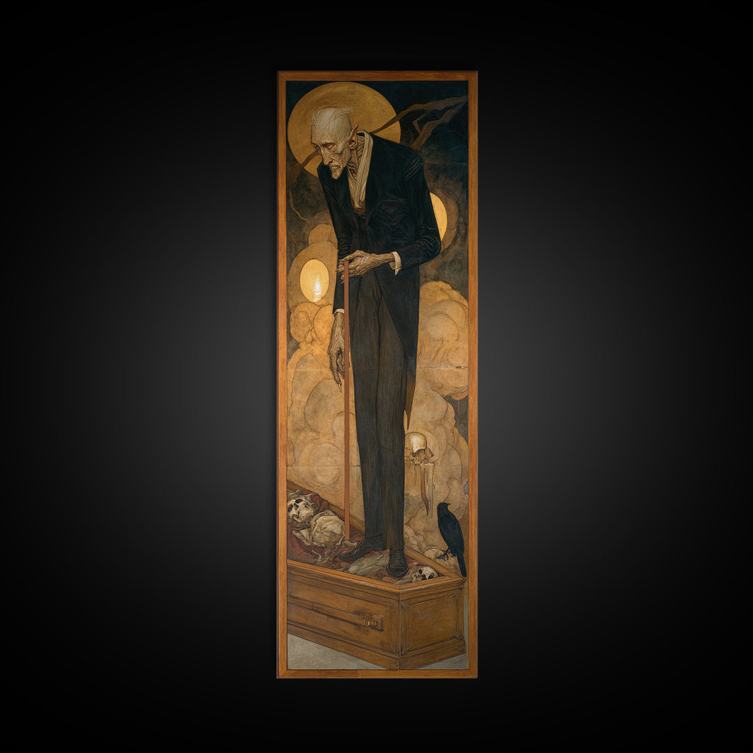 The Sinister Undertaker, Dark Renaissance Art, Tall Narrow Wall Art, Dark Fantasy Wall Art, Framed Canvas Print, Halloween Decor