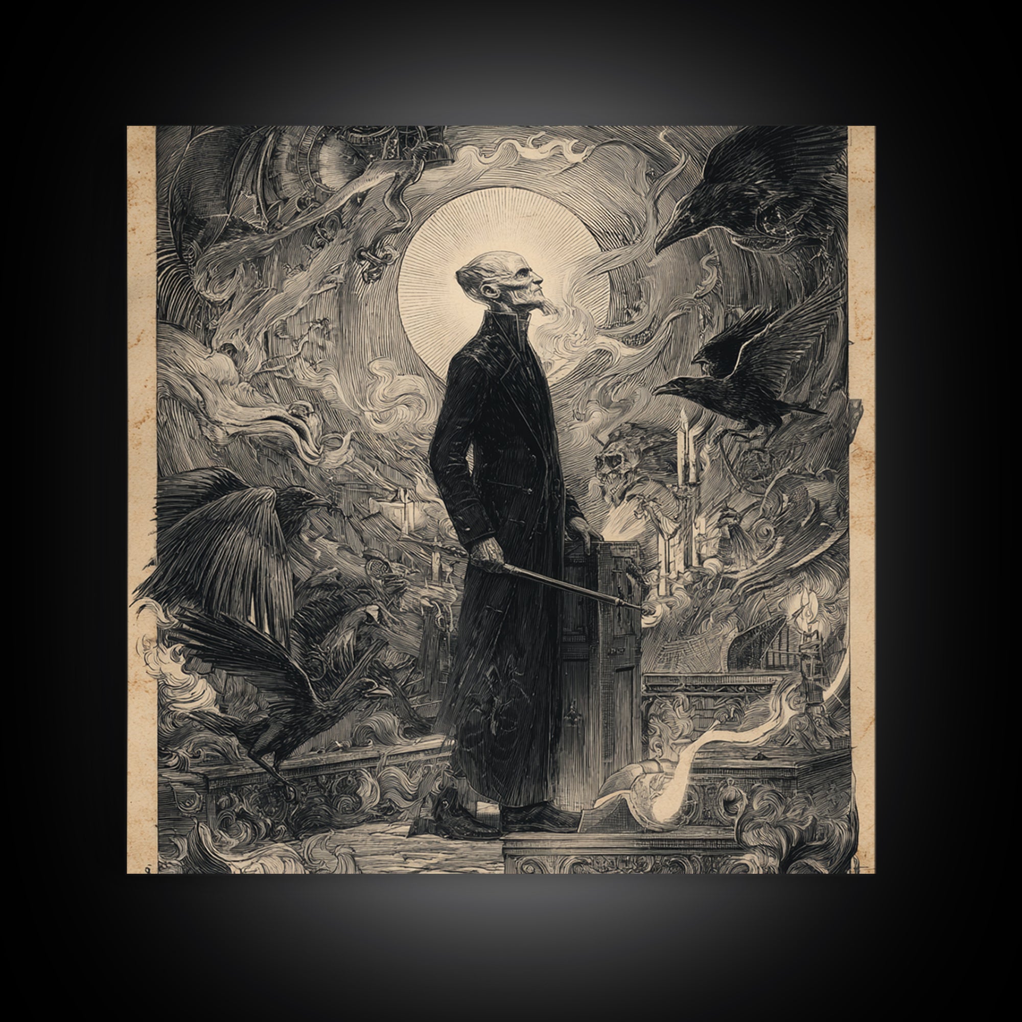 The Sinister Undertaker, Renaissance Engraving Art, Square Wall Art, Macabre Wall Art, Canvas Print, Halloween Wall Art, Spooky Wall Decor