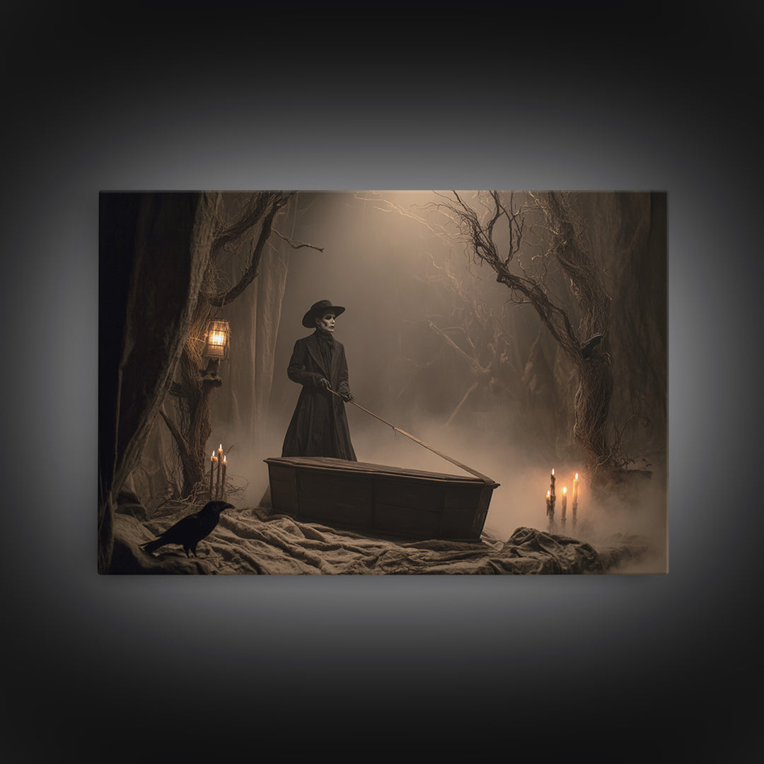 The Sinister Undertaker, Baroque Witchcraft Art, Landscape Wall Art, Macabre Wall Art, Canvas Print, Halloween Wall Art