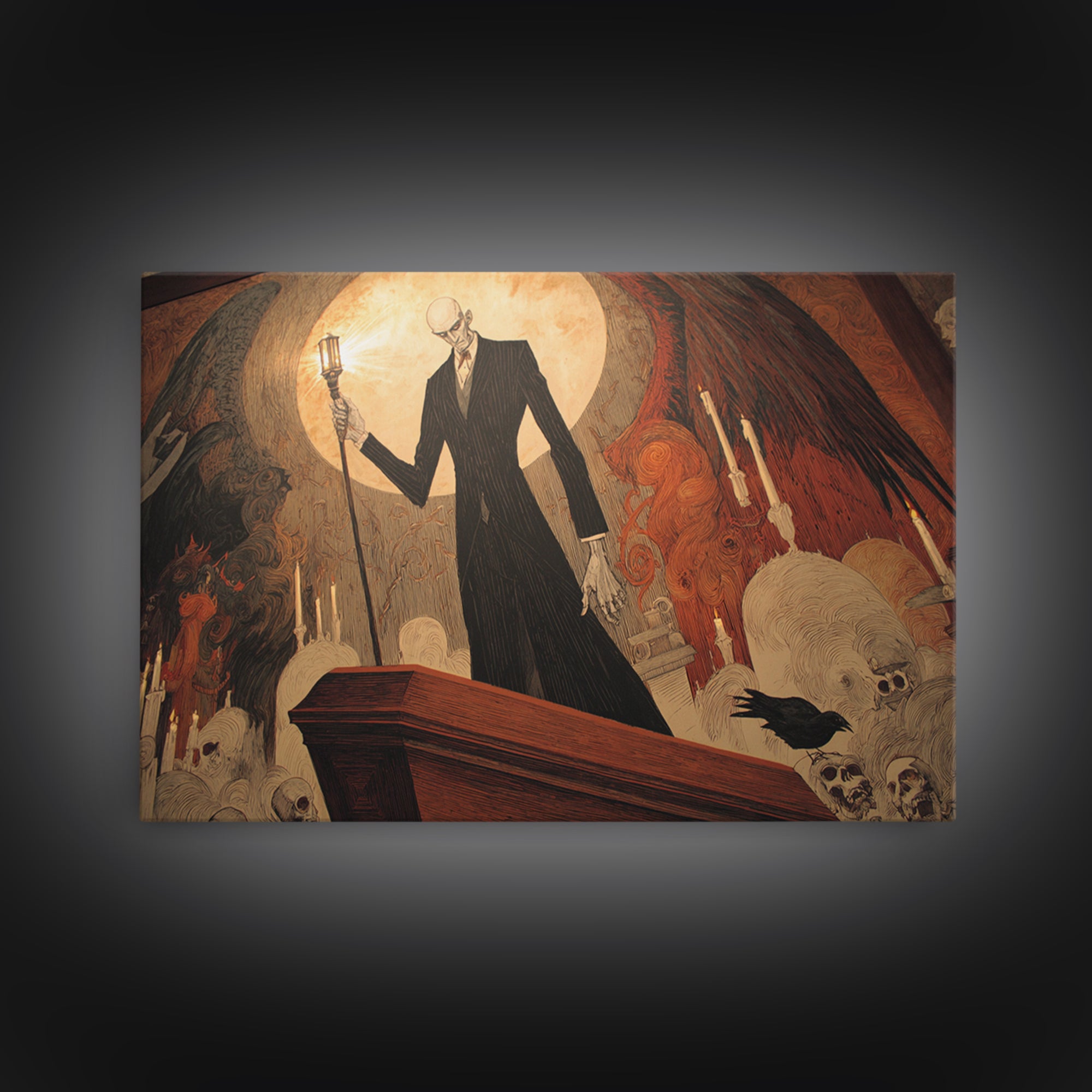 The Sinister Undertaker, Visionary Gothic Art, Landscape Wall Art, Macabre Wall Art, Canvas Print, Halloween Wall Art