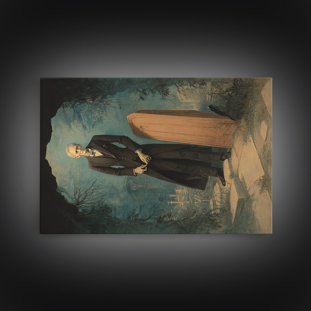 The Sinister Undertaker, Romantic Gothic Landscape, Landscape Wall Art, Macabre Wall Art, Framed Canvas Print, Halloween Wall Art